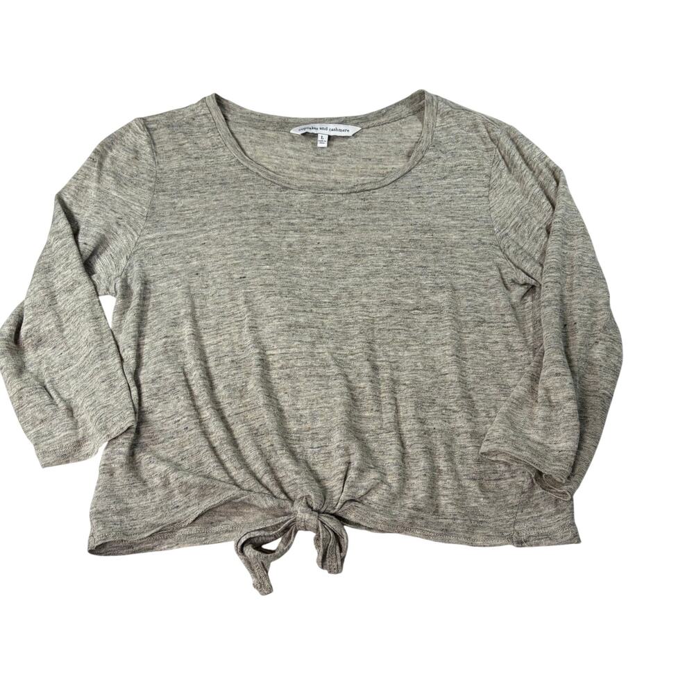cupcakes & cashmere womens gray 3/4 sleeve tie front linen sweater. Size L.